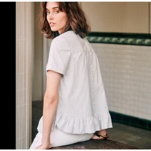 NWT SEZANE Marion Seersucker Stripe Ruffle Hem Blouse Size 36 US 4